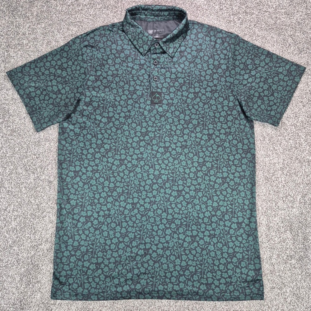 Pins & Aces Polo Shirt Mens Medium Green Floral Golf Performance